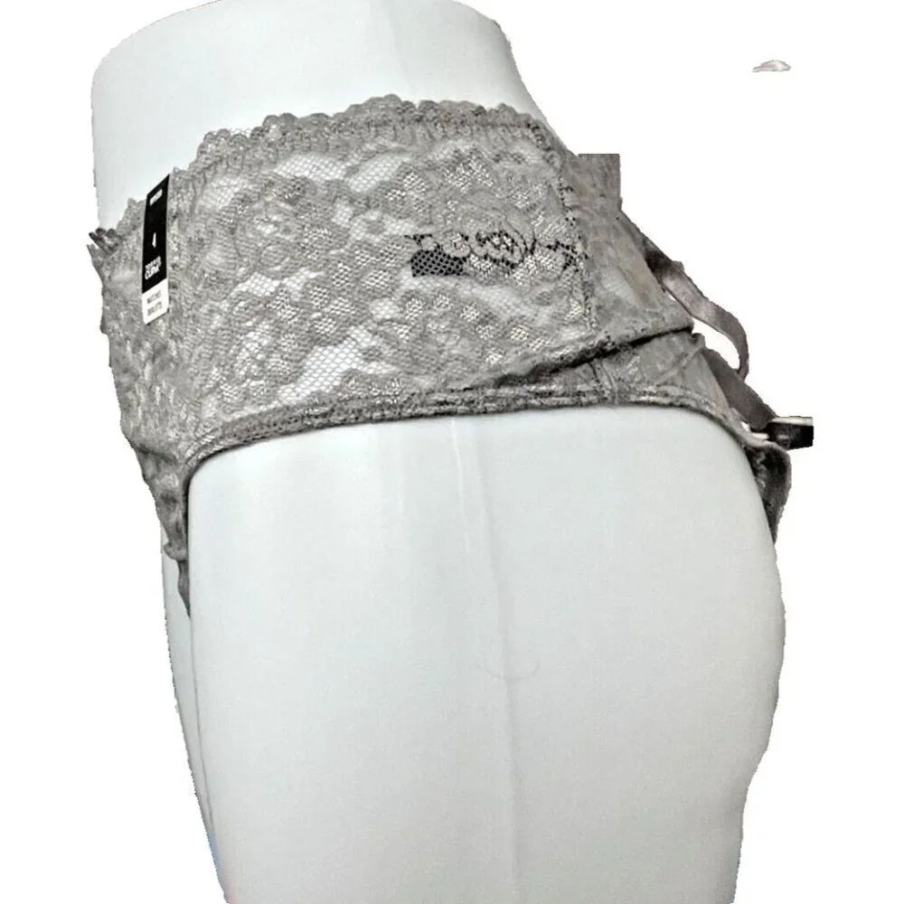 Torrid + 4 Ash Gray Filigree Lace Caged Bow Detail Back Mid-Rise Hipster Panties